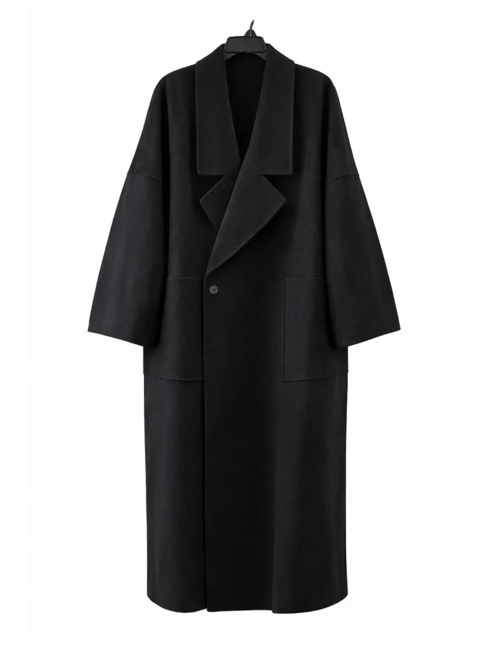 Women's Oversized Black Merino Wool Midi Overcoat Size XXL NWT - Lattelier - Picture 2 of 9